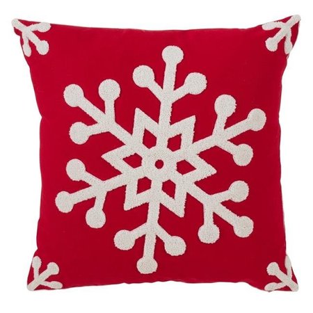 SARO LIFESTYLE SARO 3271.R18S Christmas Snowflake Design Down Filled Cotton Blend Throw Pillow  Red 3271.R18S